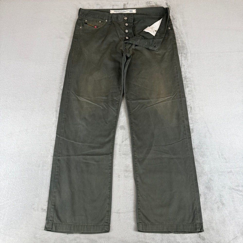 Diesel Kulter Straight Leg Canvas Chino Pants Mens 36x30 Gray Button Fly Italy